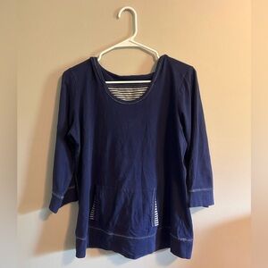 y2k Sport Savvy 3/4 Sleeve Blue and White Stripe Hoodie